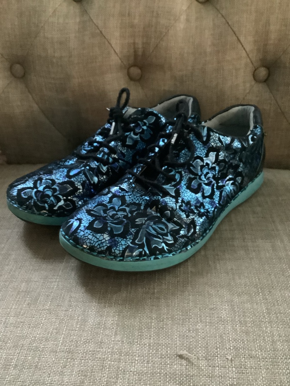 Alegria Sneakers Blue Metallic Floral ESS-924 Size 38 US 8-8.5